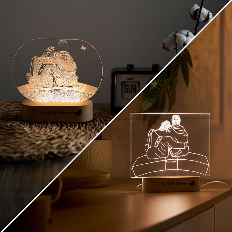 B BachVibes Lámpara Personalizada ilustrada con Foto y Luz LED - Regalo Original para Aniversario, San Valentín y Cumpleaños - Ideal Parejas, Amigos y Familia